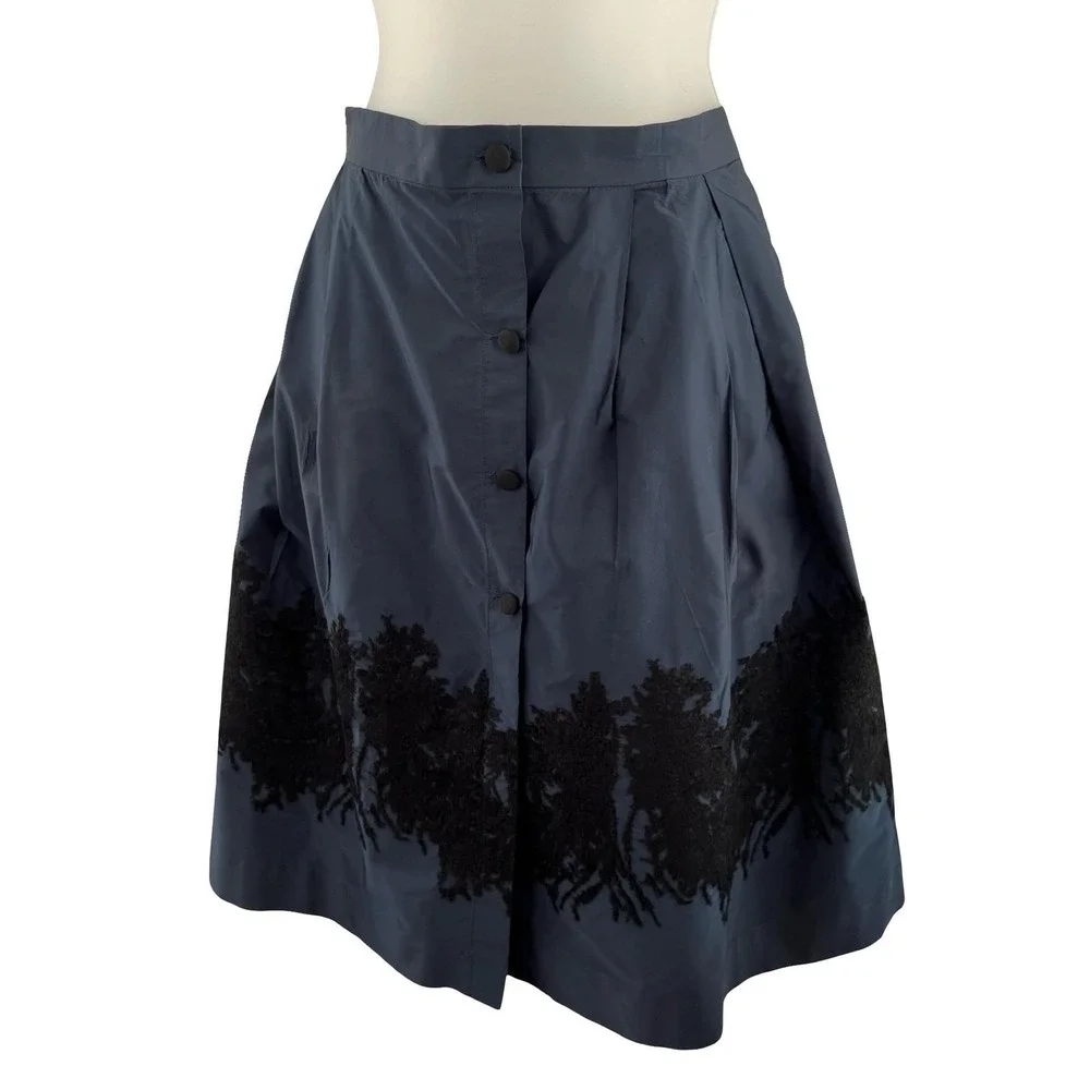Sara Roka Skirt Womens 42 Navy Black‎ Enny Embroidered Midi Made Italy Pockets